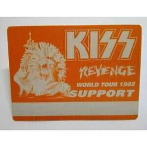 Kiss Revenge Backstage Pass Original Hard Rock Music Concert Tour Orange Skull